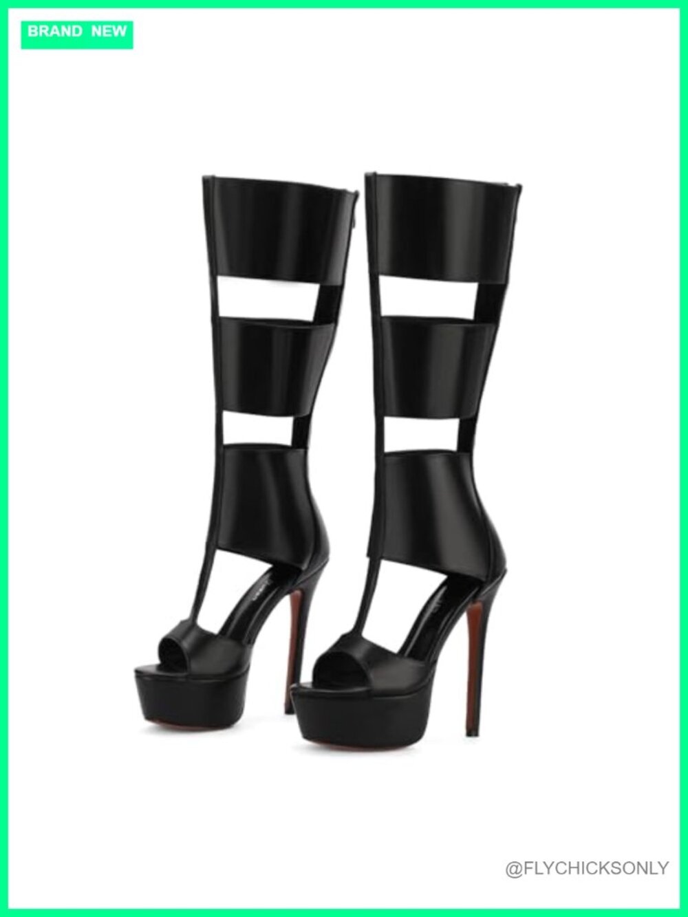 Faux Leather Platform Knee High Heels Open Toe Gladiator Sandals